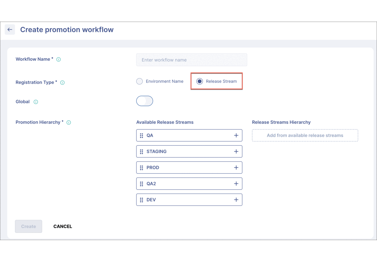 Release Stream as default Registration Type