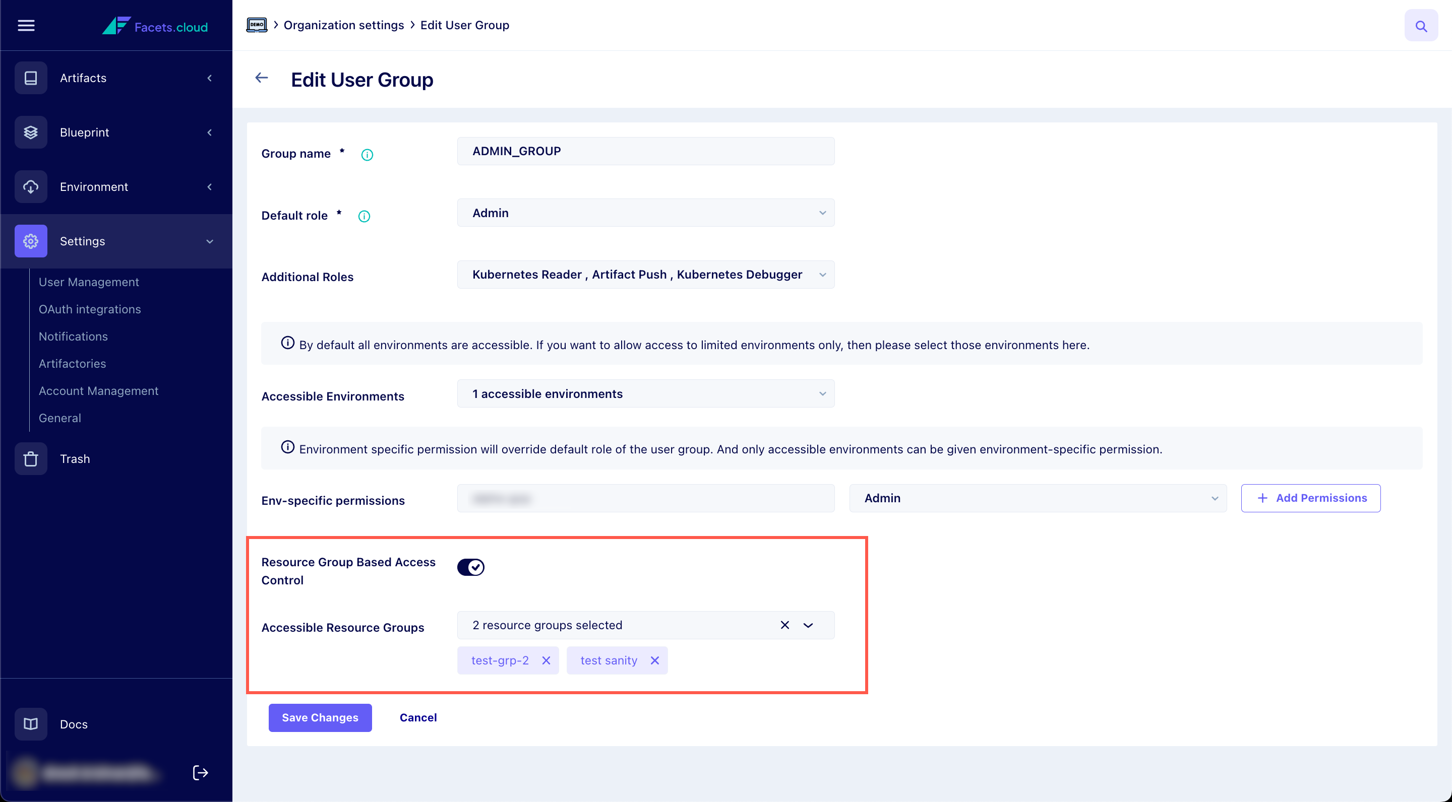Edit User Group Screen