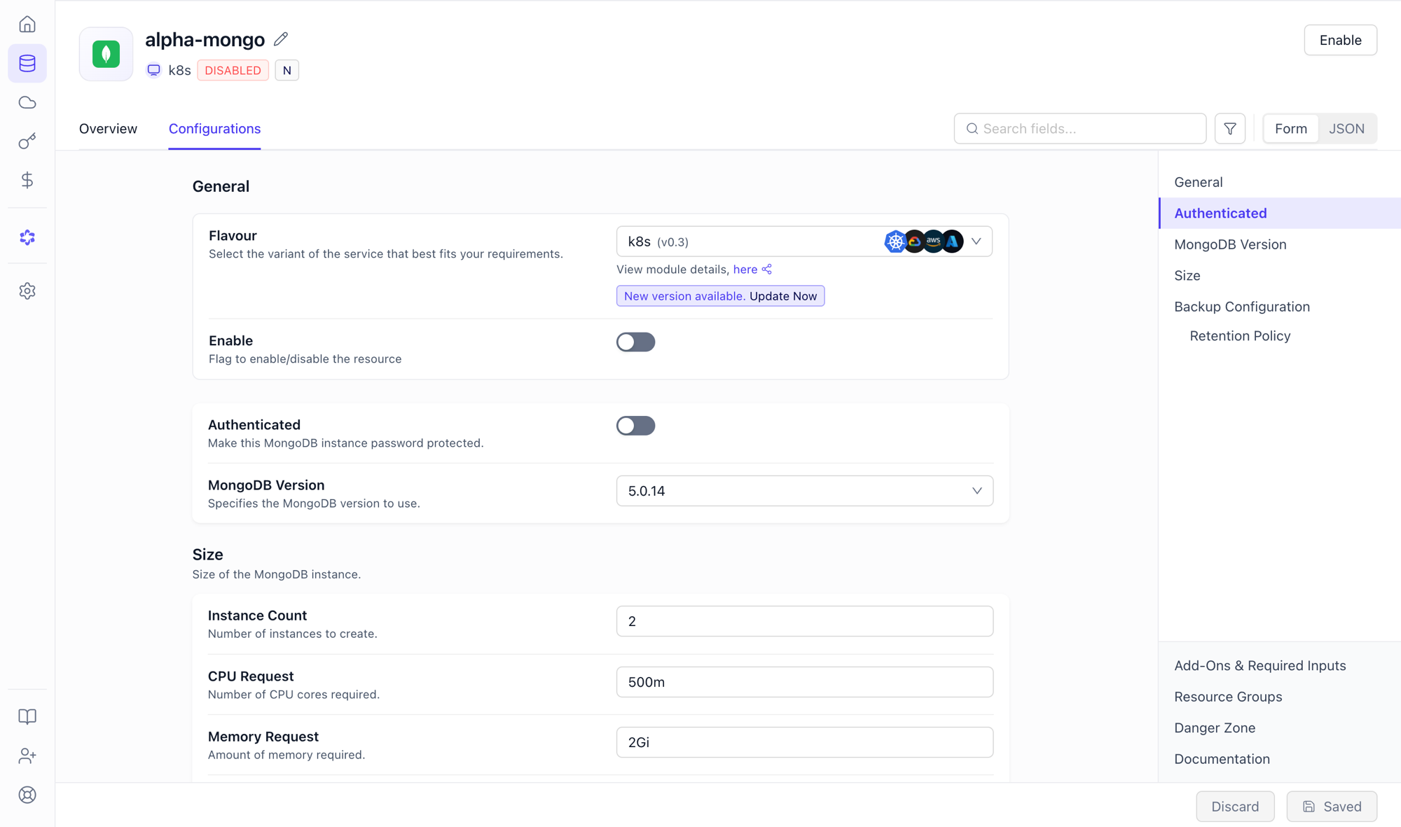 Configuring a database dependency resource when onboarding an existing database to Facets