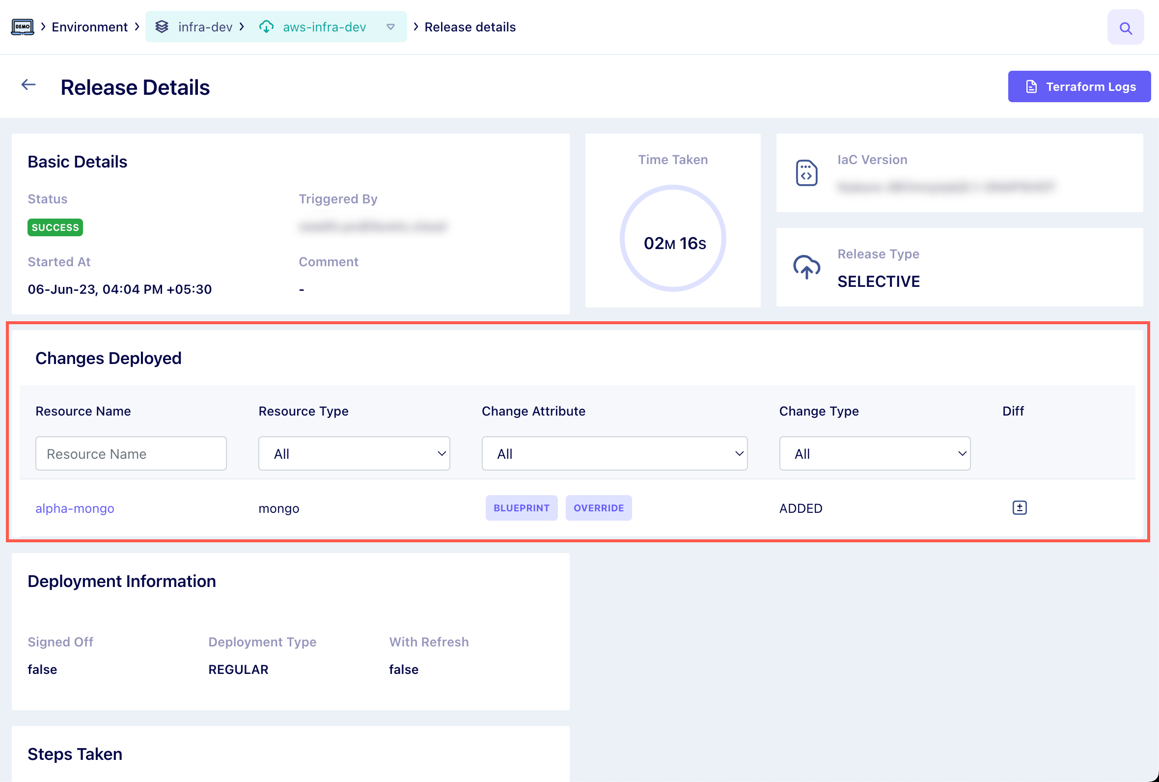 Changes Deployed Widget