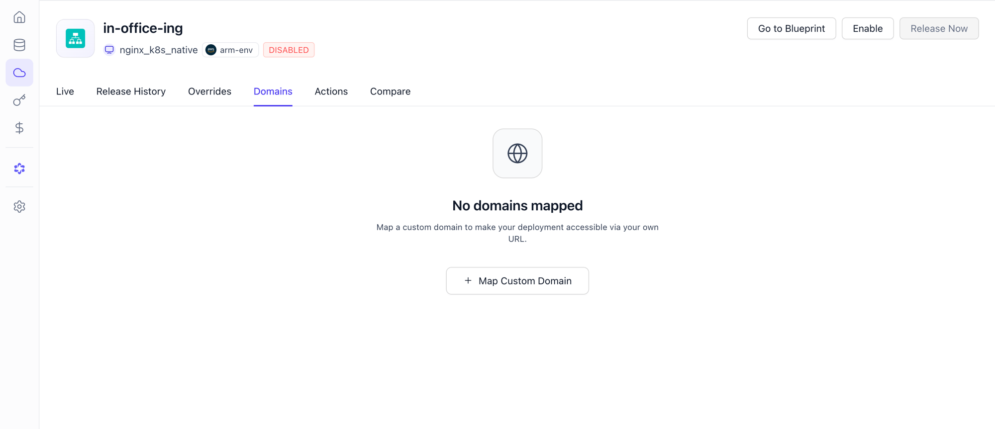 Mapping a custom domain on the Domains tab of an Ingress resource in the Facets Resource Center