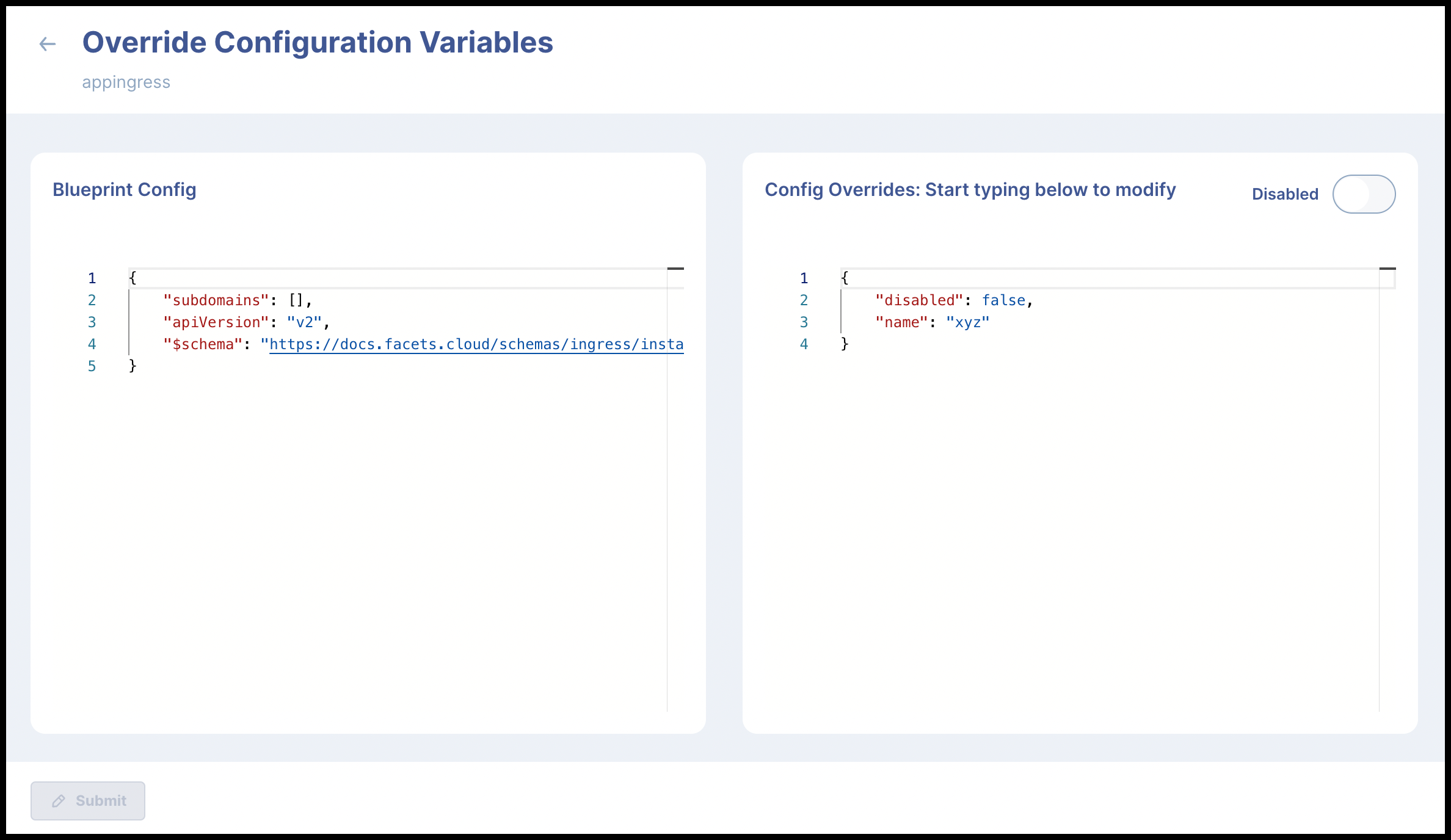 Override Configuration page (Click on the image to expand)